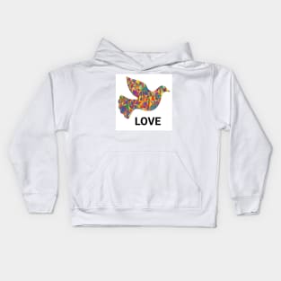 Dove in multicoloured design with love writing Kids Hoodie